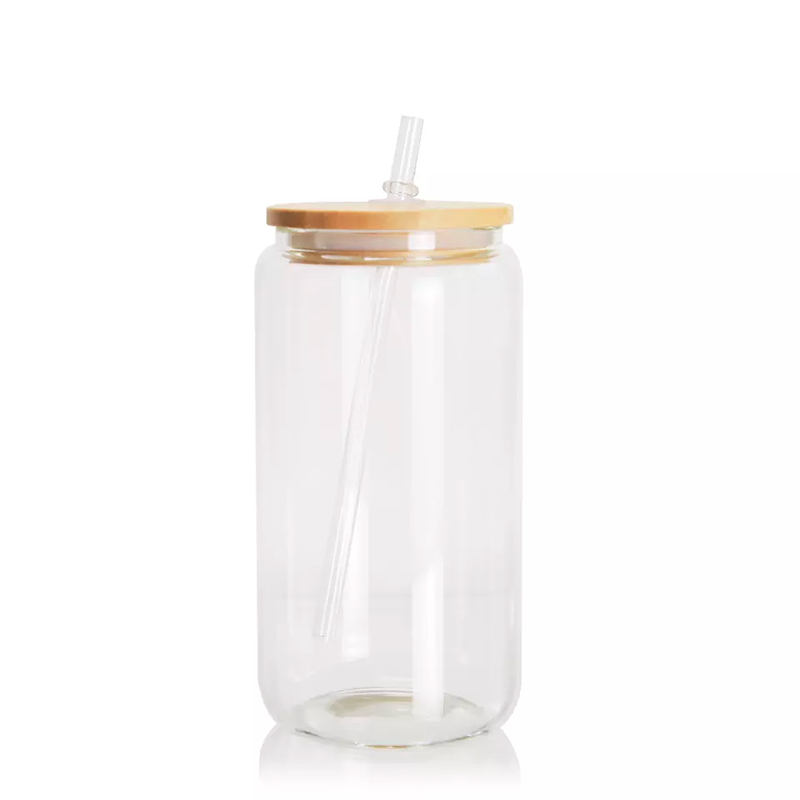 16oz Glass Cup w/Bamboo lid & straw